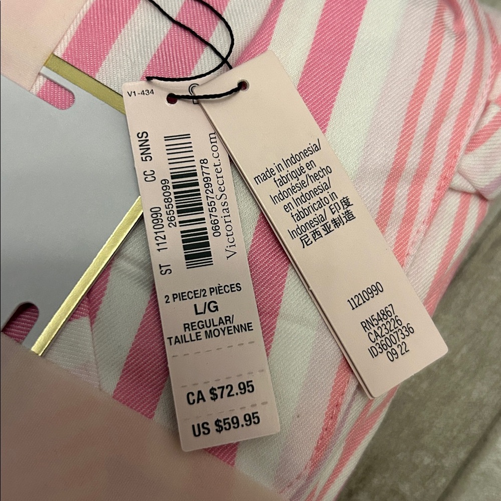 NEW Victoria's Secret Pink Striped Flannel Pajama Set Large regular - Picture 2 of 5